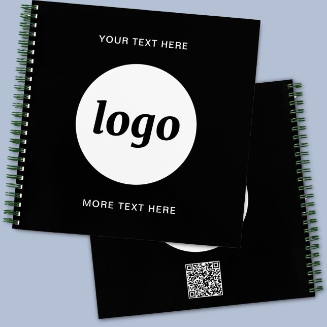 Einfacher Logo-Text-QR-Code für Geschäftsförderung Notizbuch (Simple logo with custom text QR Code business branding promotional notebooks)