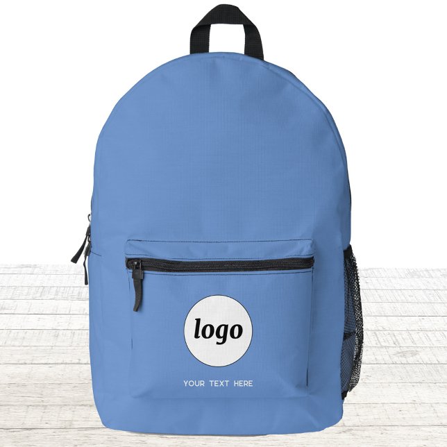 Einfacher Logo Text Werbeaktion Blue Bedruckter Rucksack (Logo with custom text business promotional branding backpack)