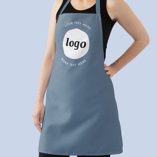 Einfacher Logo Text Werbeaktion Blue Gray Schürze (Logo with custom text business promotional blue gray apron)