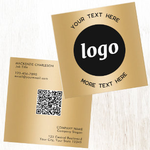 Einfacher Logo- und Text-QR-Code Gold Quadratische Visitenkarte