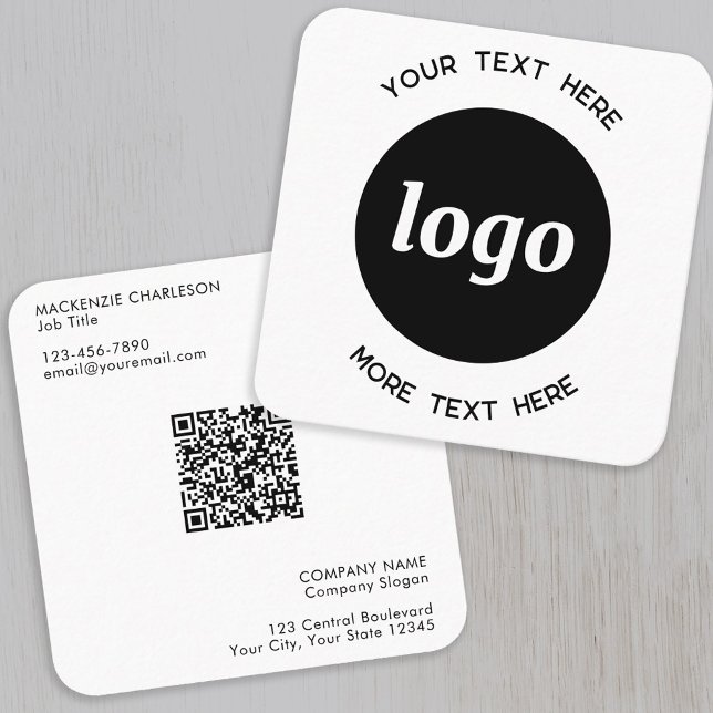 Einfacher Logo- und Text-QR-Code Quadratische Visitenkarte (Logo with QR code and custom text professional square business card)