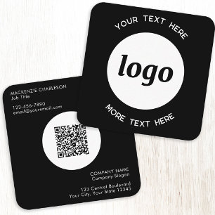 Einfacher Logo- und Text-QR-Code Schwarz Quadratische Visitenkarte