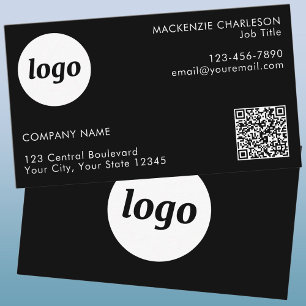 Einfacher Logo- und Text-QR-Code Schwarz Visitenkarte