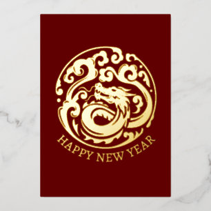 Einfacher Lunar-Neujahrs-Golddrache Folien Feiertagskarte