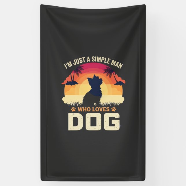 Einfacher Mann, der Hunde-Silhouette-Sonnenunterga Banner (Vertikal)