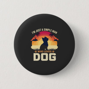 Einfacher Mann, der Hunde-Silhouette-Sonnenunterga Button