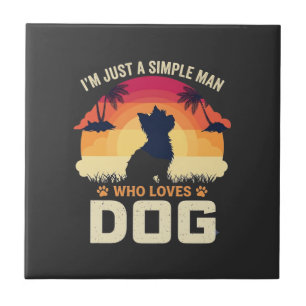 Einfacher Mann, der Hunde-Silhouette-Sonnenunterga Fliese