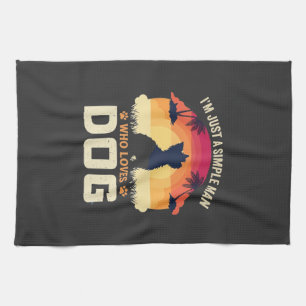 Einfacher Mann, der Hunde-Silhouette-Sonnenunterga Geschirrtuch