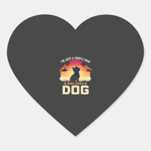 Einfacher Mann, der Hunde-Silhouette-Sonnenunterga Herz-Aufkleber