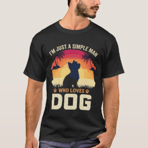 Einfacher Mann, der Hunde-Silhouette-Sonnenunterga T-Shirt