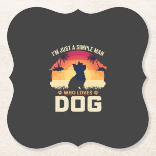 Einfacher Mann, der Hunde-Silhouette-Sonnenunterga Untersetzer