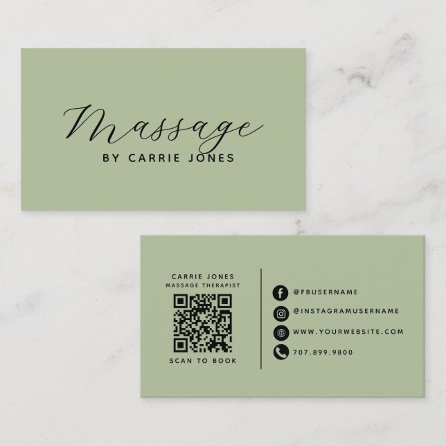Einfacher Massagetherapeut Sage Green Visitenkarte (Vorne/Hinten)