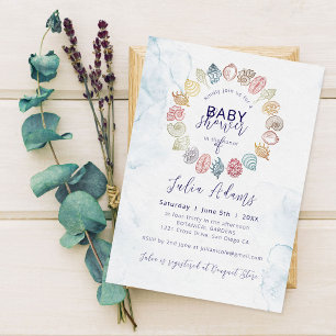 Einfacher Meer Strand Muschel Kranz Babyparty Einladung