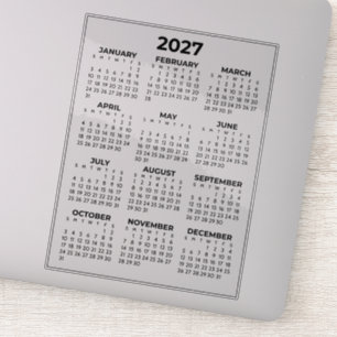 Einfacher Mini-Kalender für das volle Jahr 2027 Aufkleber