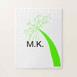 Einfacher minimaler grüner Baum-Kokosnuss-Monogram Puzzle