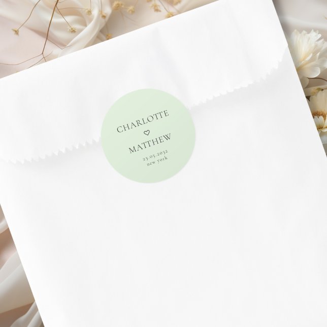 Einfacher, minimaler, Herz-Hochzeit-Round-Sticker Runder Aufkleber (Simpel, minimal, green, heart wedding Round Sticker.)