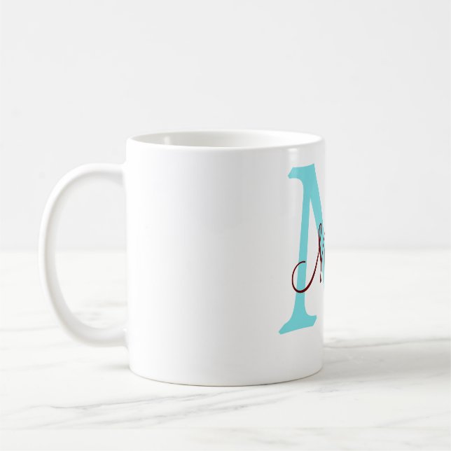einfacher minimaler Name Monogramm rosa roter Wurf Kaffeetasse (Links)