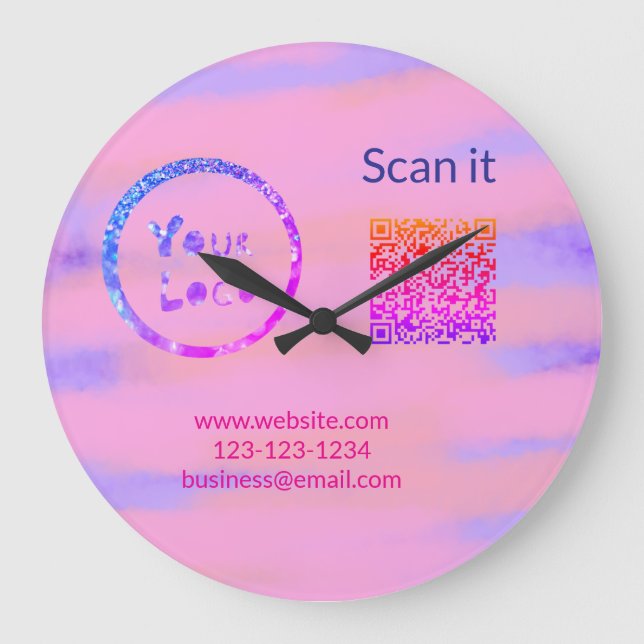 Einfacher minimaler q r Code Hinzufügen Logo Scan- Große Wanduhr (Vorderseite)