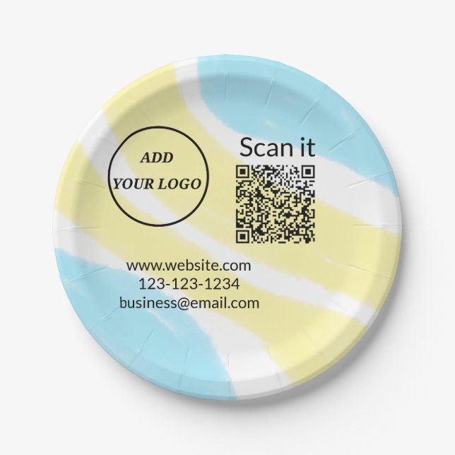 Einfacher minimaler q r Code Hinzufügen Logo Scan- Pappteller (Vorderseite)