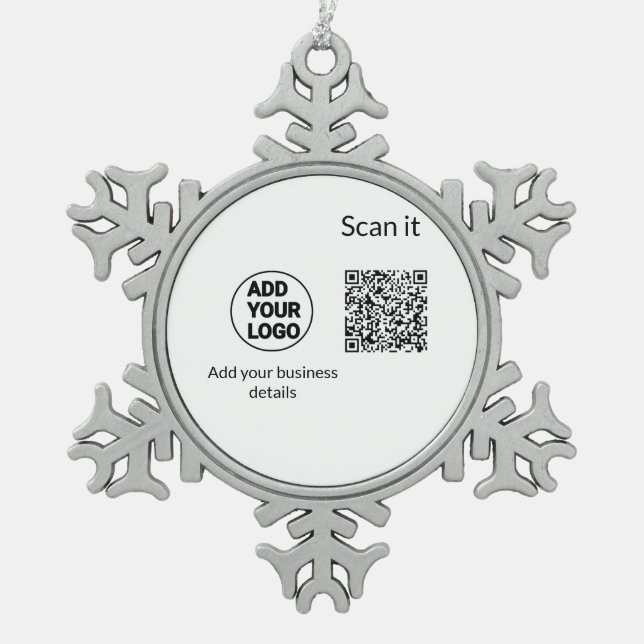Einfacher minimaler q r Code Hinzufügen Logo Scan- Schneeflocken Zinn-Ornament (Vorderseite)