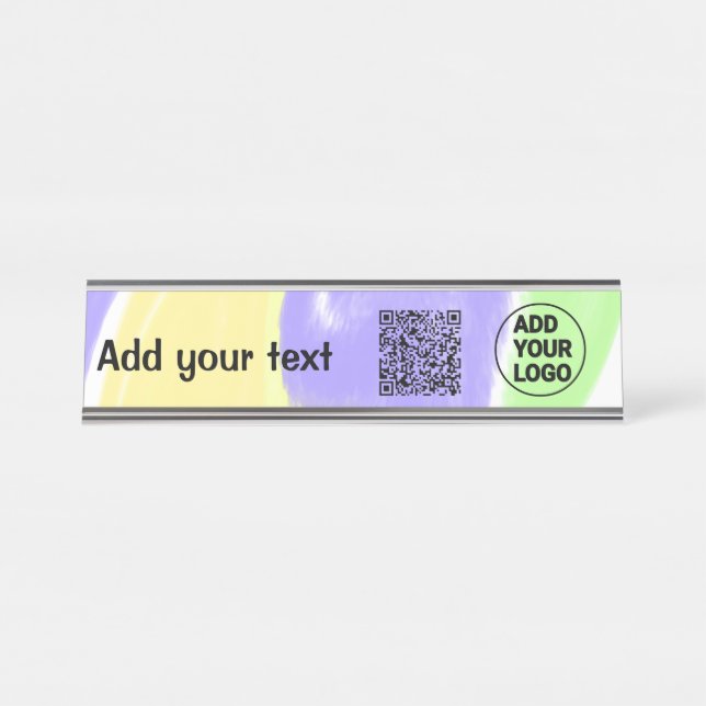 Einfacher minimaler QR-Code-Logo-Scan-Code-Name te Schreibtischnamensplakette (Vorderseite )