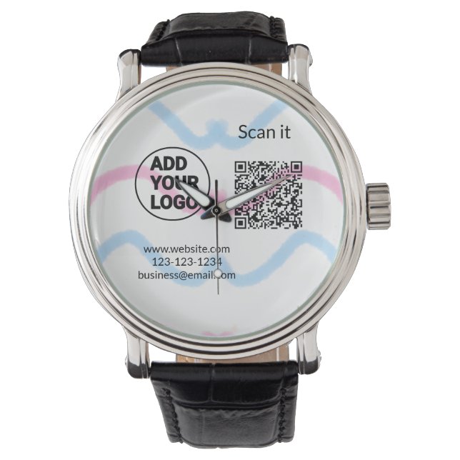 Einfacher minimaler QR-Code-Logo-Scan-Code-Name wi Armbanduhr (Vorderseite)