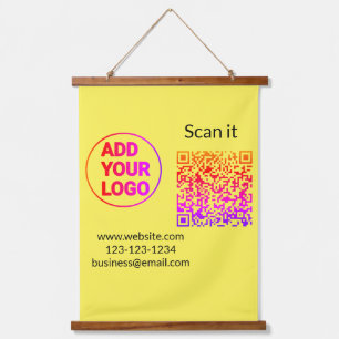 Einfacher minimaler QR-Code-Logo-Scan-Code-Name wi Wandteppich Mit Holzrahmen