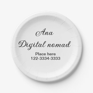 Einfacher minimaler Text für Namen, Ort, Stadt, Te Pappteller