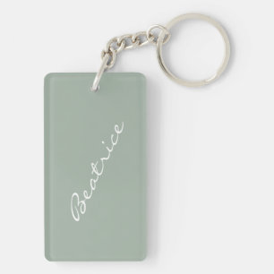 Einfacher minimalistischer Schriftname Salbeigrün Schlüsselanhänger