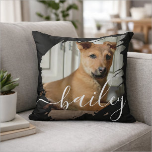 Einfacher moderner eleganter schicker Name und Fot Kissen