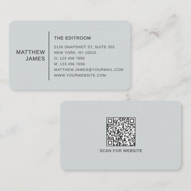 Einfacher moderner minimaler grauer QR-Code Visitenkarte (Vorne/Hinten)