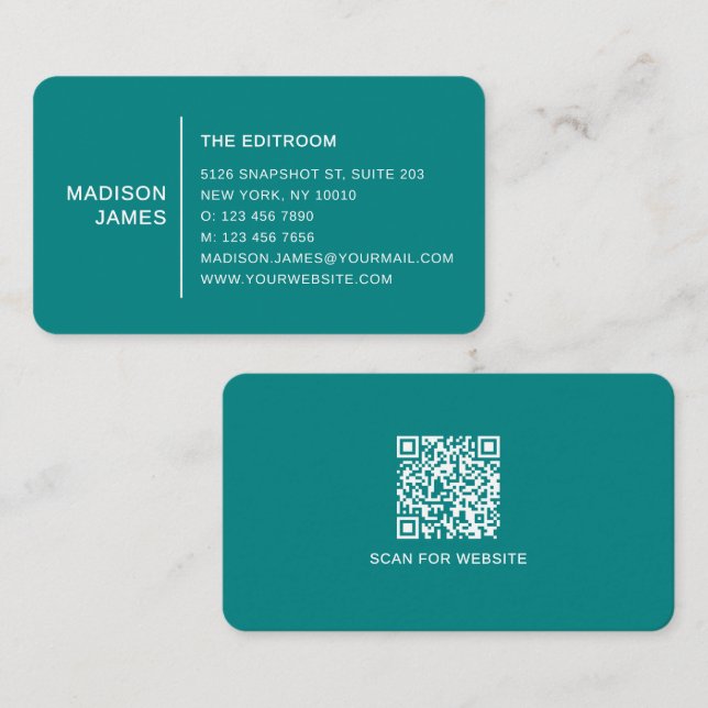 Einfacher moderner minimaler türkiser QR-Code Visitenkarte (Vorne/Hinten)