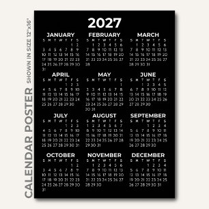 Einfacher moderner Schwarz-Weiß-Kalender 2027 Poster