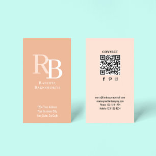 Einfacher Monogramm-QR-Code Peach Verbinde dich Visitenkarte