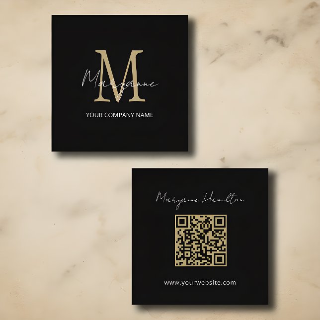 Einfacher Monogramm-QR-Code Schwarz Quadratische Visitenkarte (Von Creator hochgeladen)