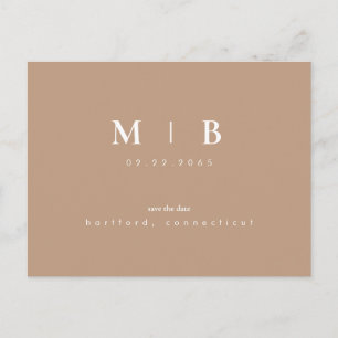 Einfacher neutraler Monogramm-Save the Date QR-Cod Postkarte
