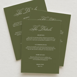 Einfacher Oliven-Grüner Hochzeits Details Dresscod Begleitkarte