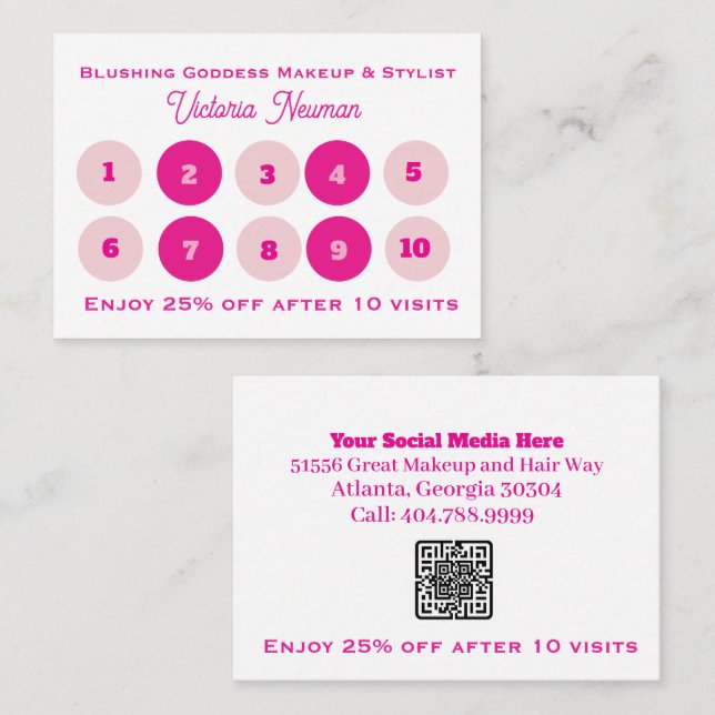 Einfacher Pink & Black Business QR Code Treuekarte (Vorne/Hinten)