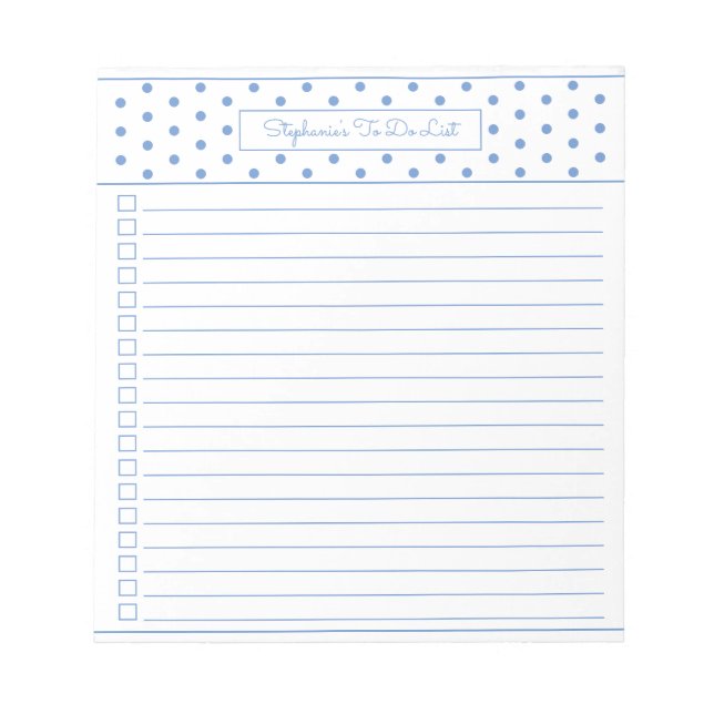 Einfacher Polka Dot Light Blue One Column Checklis Notizblock (Vorderseite)