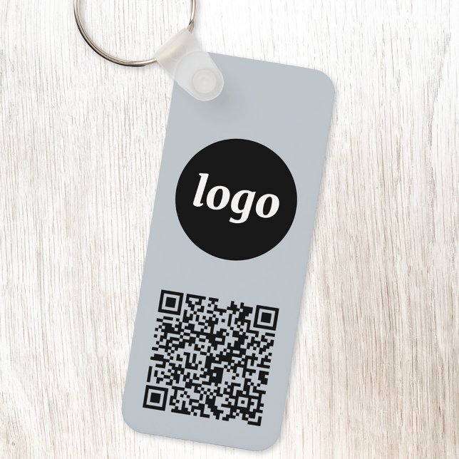 Einfacher QR Code Business Blue Schlüsselanhänger (Powder blue logo with QR code promotional business branding keyring)