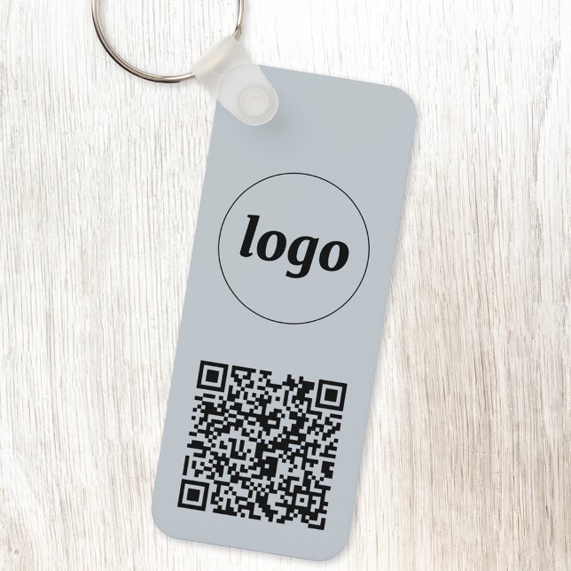 Einfacher QR Code Business Blue Schlüsselanhänger (Powder blue logo with QR code promotional business branding keyring)