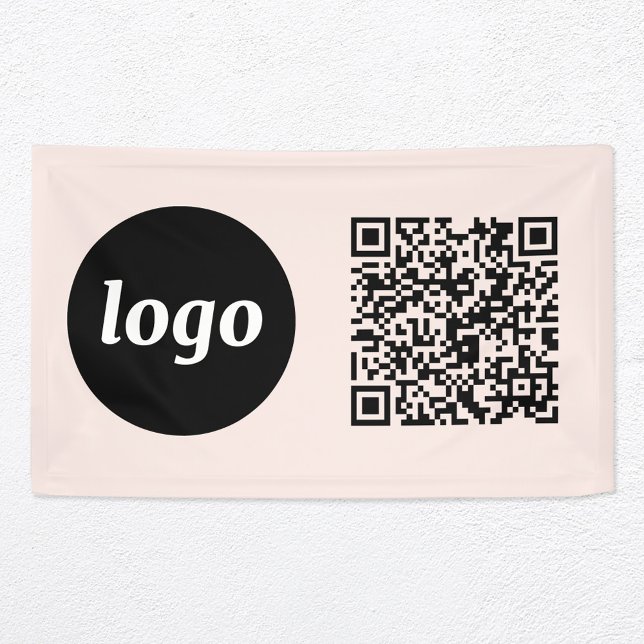 Einfacher QR-Code für Logos und Texte Rosa rot Banner (Logo  with QR code business promotional blush pink banner)