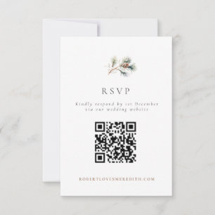 Einfacher QR-Code für Winterhochzeit mit Kiefernzw RSVP Karte