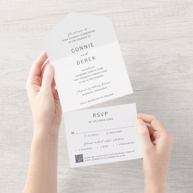Einfacher QR-Code Moderne Hochzeit All In One Einladung (Abreißen)
