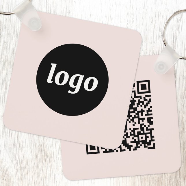 Einfacher QR-Code - Undurchsichtiges Rosa Schlüsselanhänger (Simple logo with QR code business branding promotional blush pink keychain)