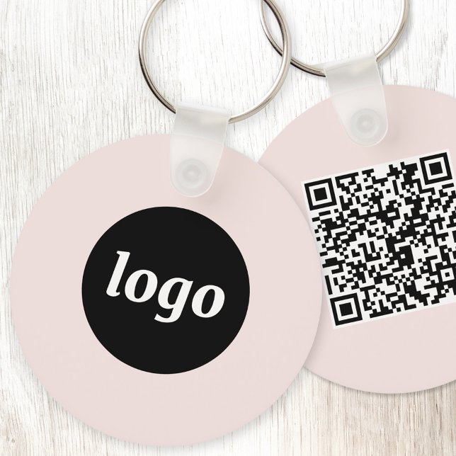 Einfacher QR-Code - Undurchsichtiges Rosa Schlüsselanhänger (Simple logo with QR code business branding promotional blush pink keychain)