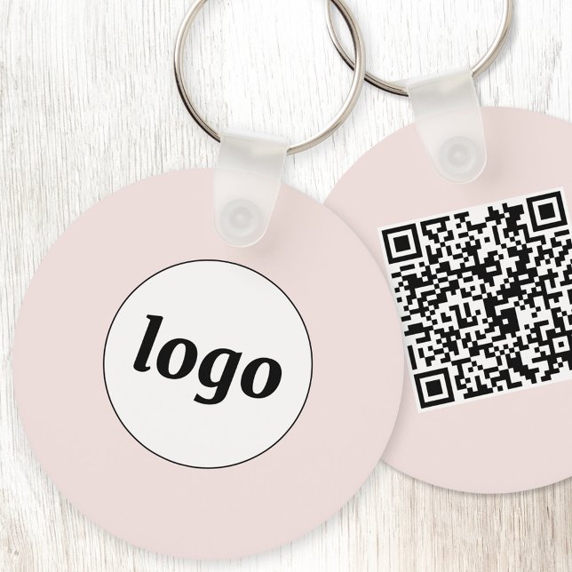 Einfacher QR-Code - Undurchsichtiges Rosa Schlüsselanhänger (Simple logo with QR code business branding promotional blush pink keychain)