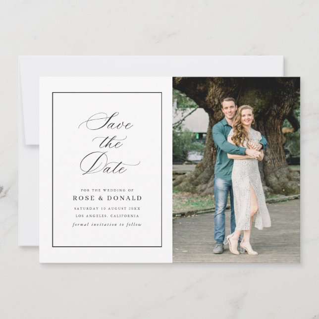 Einfacher Rahmen elegantes Skript Save-the-Date Einladung (Vorderseite)