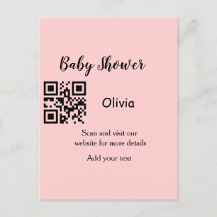 Einfacher rosa QR-Code für Baby Shower, Name hinzu Postkarte