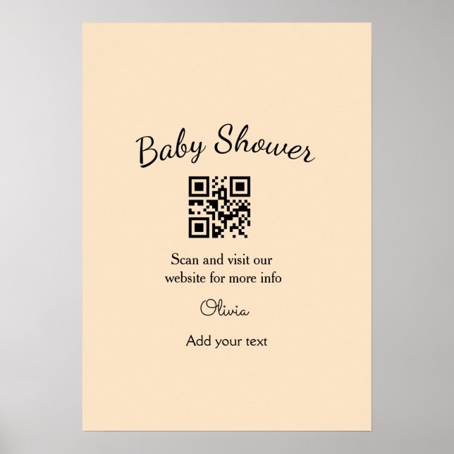 Einfacher rosa QR-Code für Babyparty, Name-Text hi Poster (Vorne)